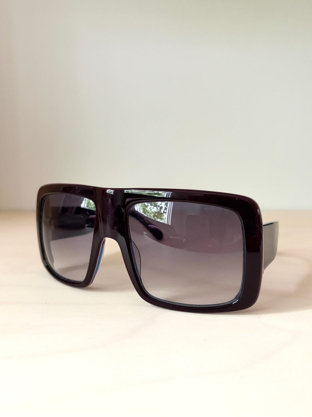 Karen Walker Oversized Black-Plum Sunglasses with Cobalt Inner Frame - Picture 2 of 11